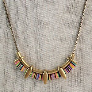 Stella & Dot Wanderer Necklace 20 Inch Gold-Tone Multicolor Ring Charm Bar